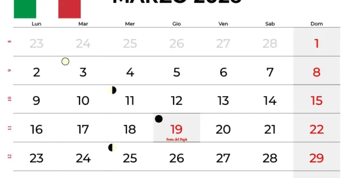 Calendario Marzo 2026 Da Stampare