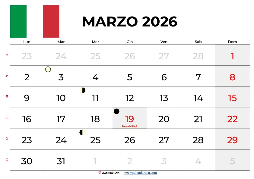Calendario Marzo 2026 Da Stampare