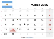 Calendario Marzo 2026 Para Imprimir Argentina