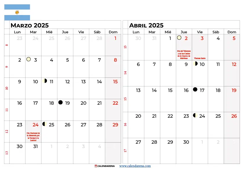 Calendario Marzo Abril 2026 Argentina