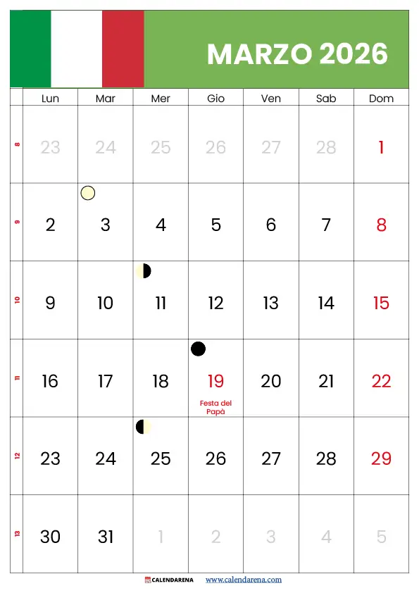 Calendario Mese Di Marzo 2026