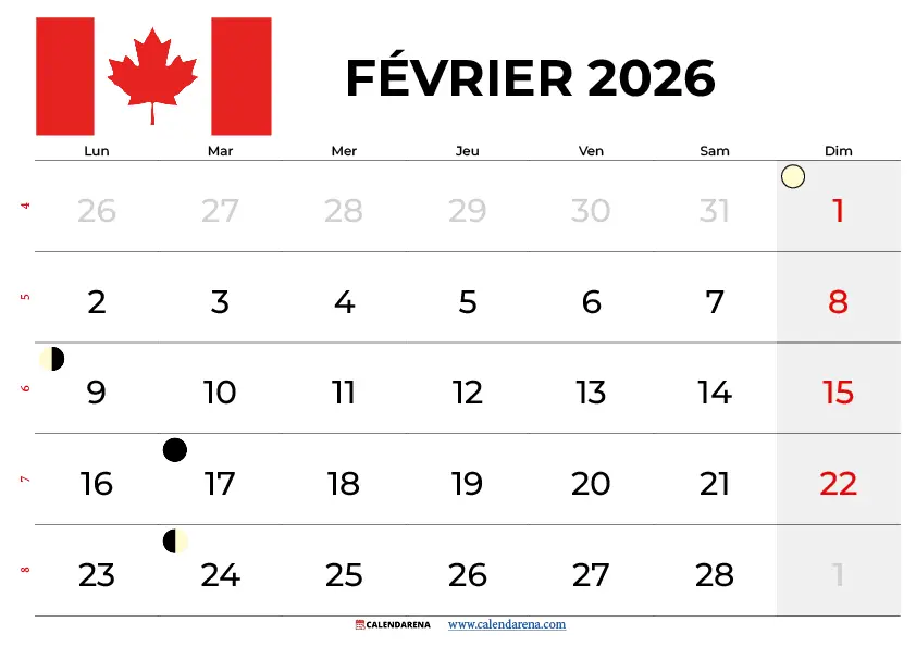 Calendrier Février 2025 À Imprimer Gratuit Québec