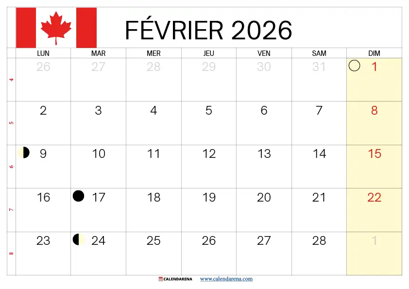 Calendrier Février 2025 Gratuit Québec