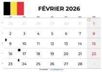 Calendrier Fevrier 2026 À Imprimer Gratuit Belgique