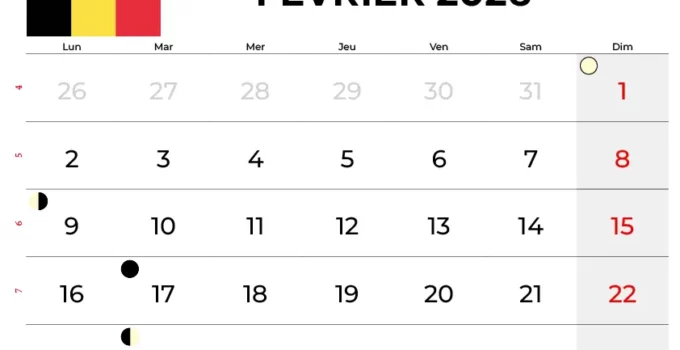 Calendrier Fevrier 2026 À Imprimer Gratuit Belgique