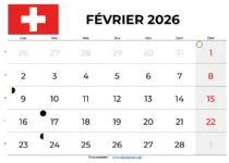 Calendrier Février 2026 À Imprimer Gratuit Suisse