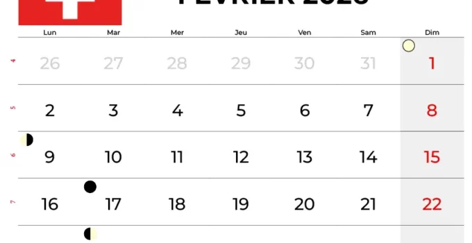 Calendrier Février 2026 À Imprimer Gratuit Suisse