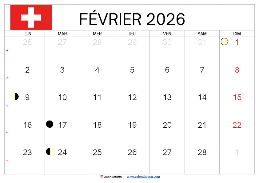 Calendrier Février 2026 Pdf Suisse