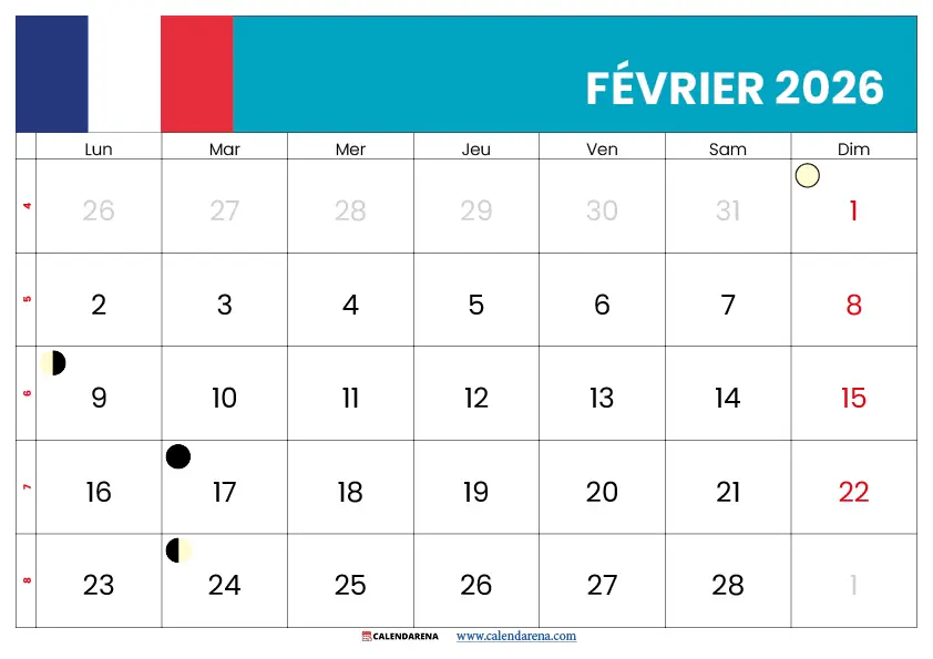 Calendrier Lune Fevrier 2026