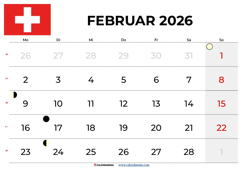 Februar 2026 Kalender Schweiz