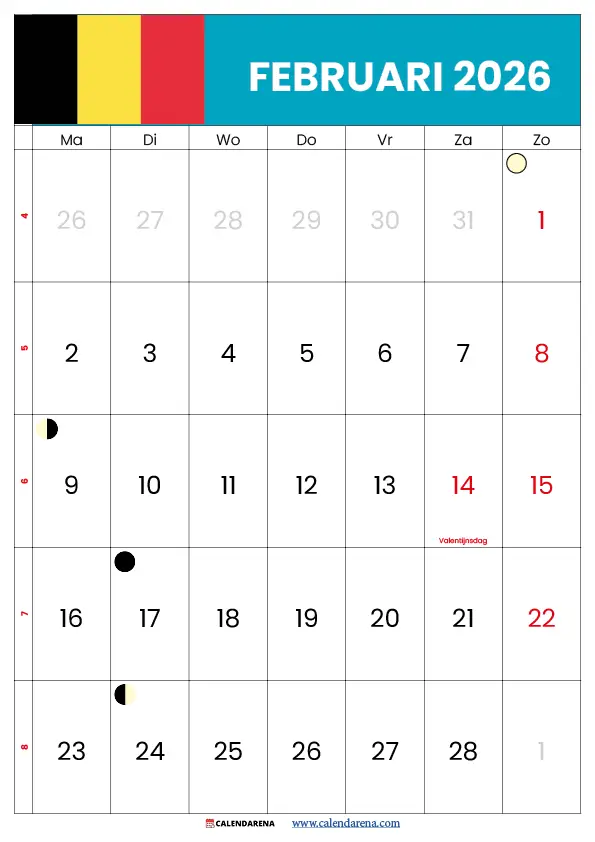 Februari 2026 Kalender België