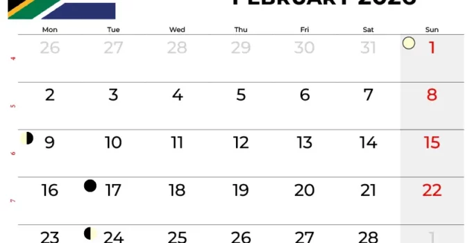 February 2026 Calendar South Africa
