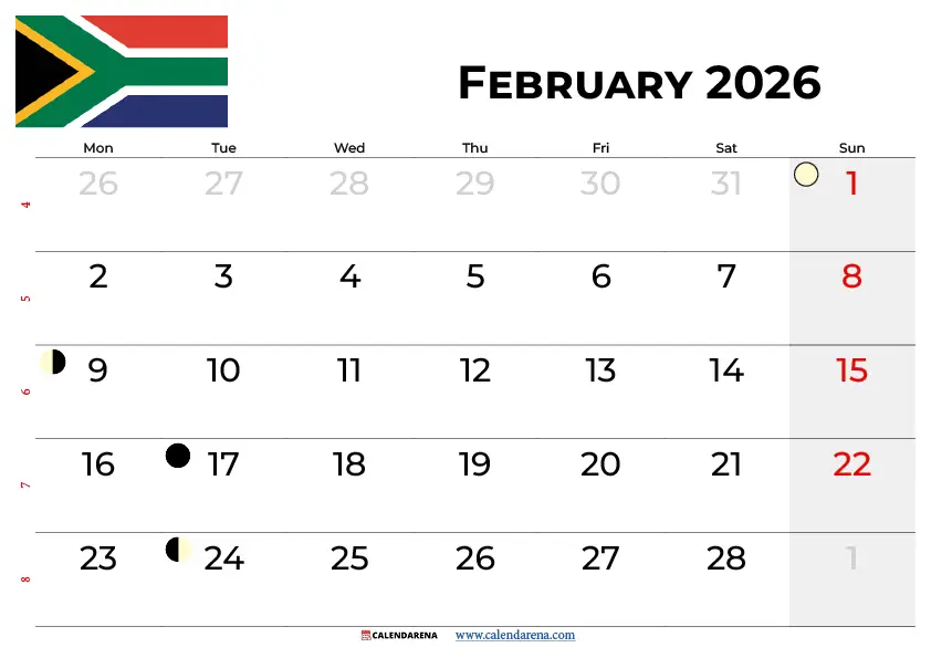 February 2026 Calendar South Africa