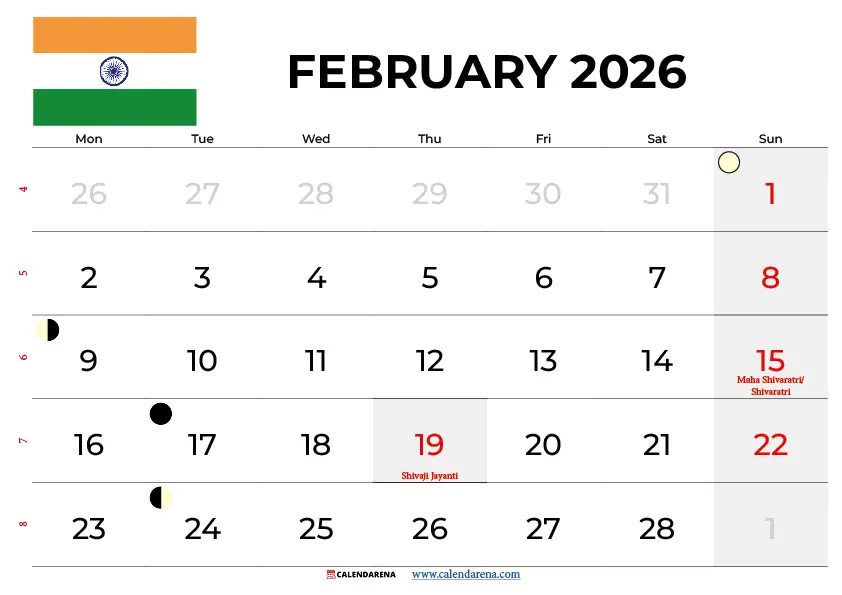February 2026 Calendar With Holidays India