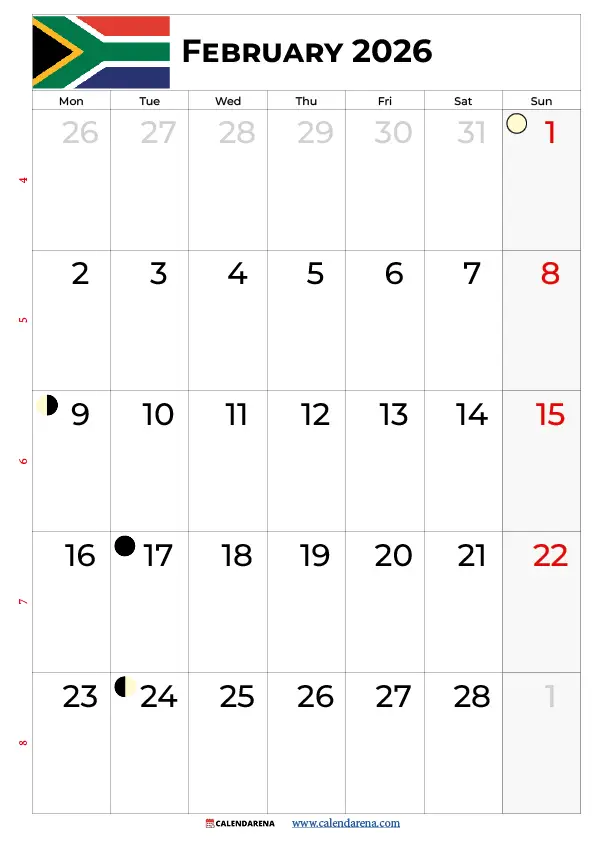 February 2026 Calendar With Holidays South Africa
