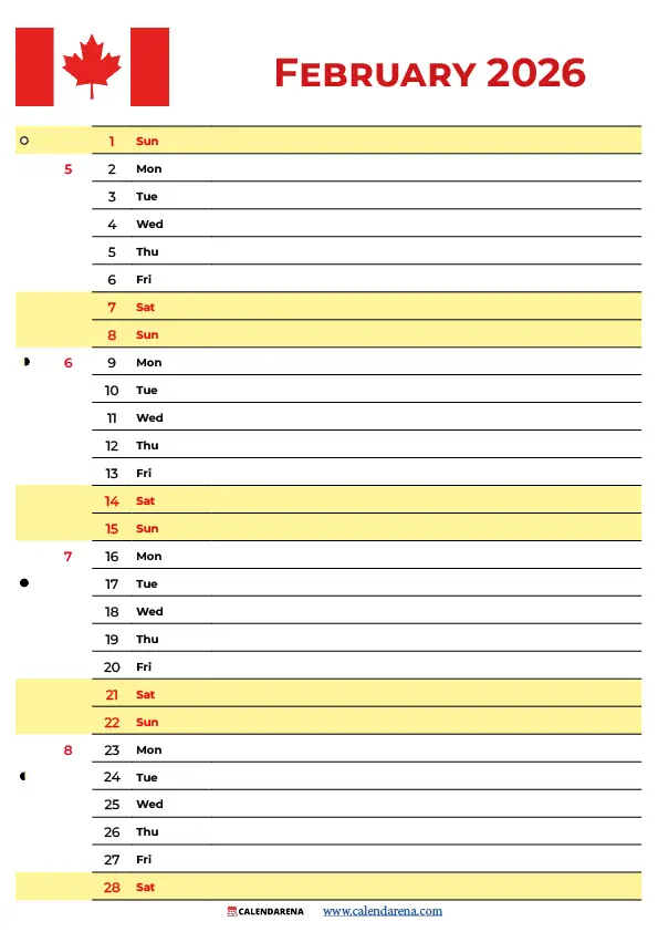 February 2026 Canadian Calendar