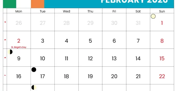 February Calendar 2026 With Holidays Ireland