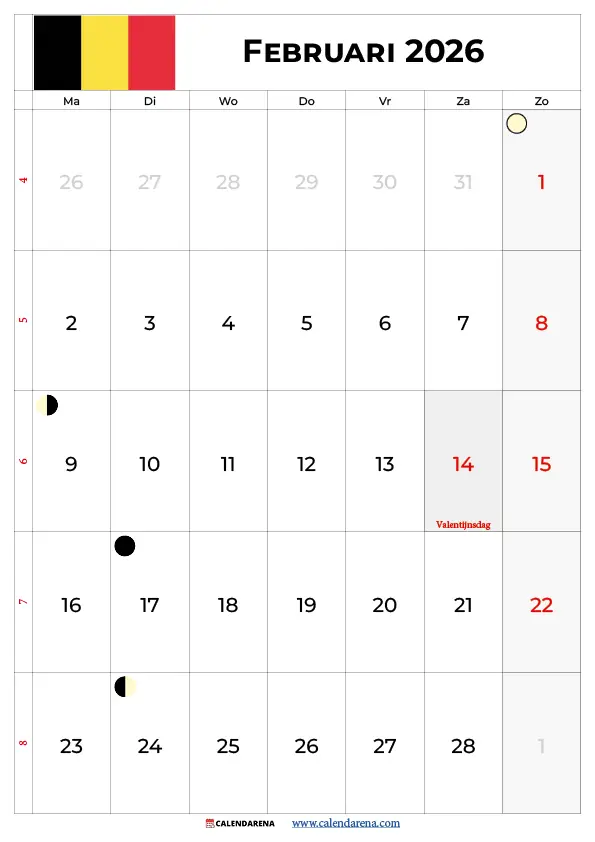 Feestdagen Februari 2026 België