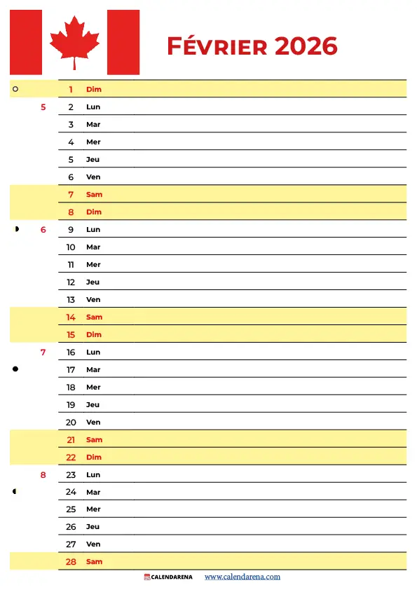 Février 2025 Calendrier Québec