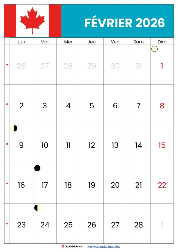 Février Calendrier 2025 Québec