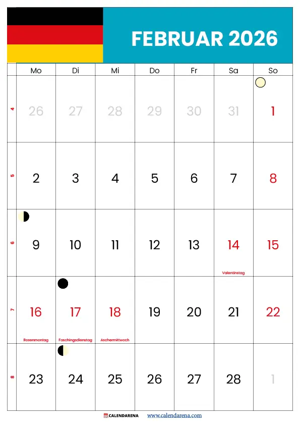 Kalender 2026 Februar