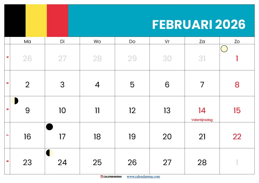 Kalender 2026 Februari België