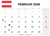 Kalender Februar 2026 Österreich
