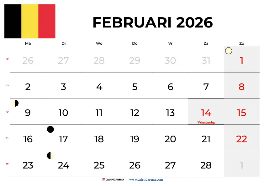 Kalender Februari 2026 België