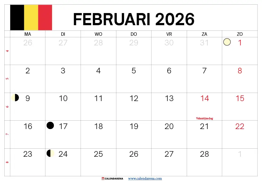 Kalender Februari 2026 Pdf België