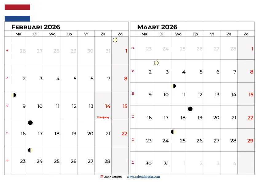 Kalender Februari Maart 2026