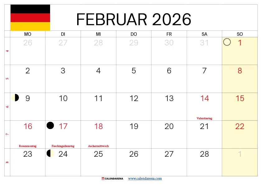 Kalender Januar Februar 2026