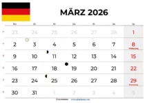 Kalender März 2026 Mit Feiertagen