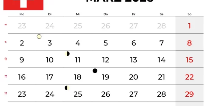 Kalender März 2026 Mit Feiertagen Schweiz