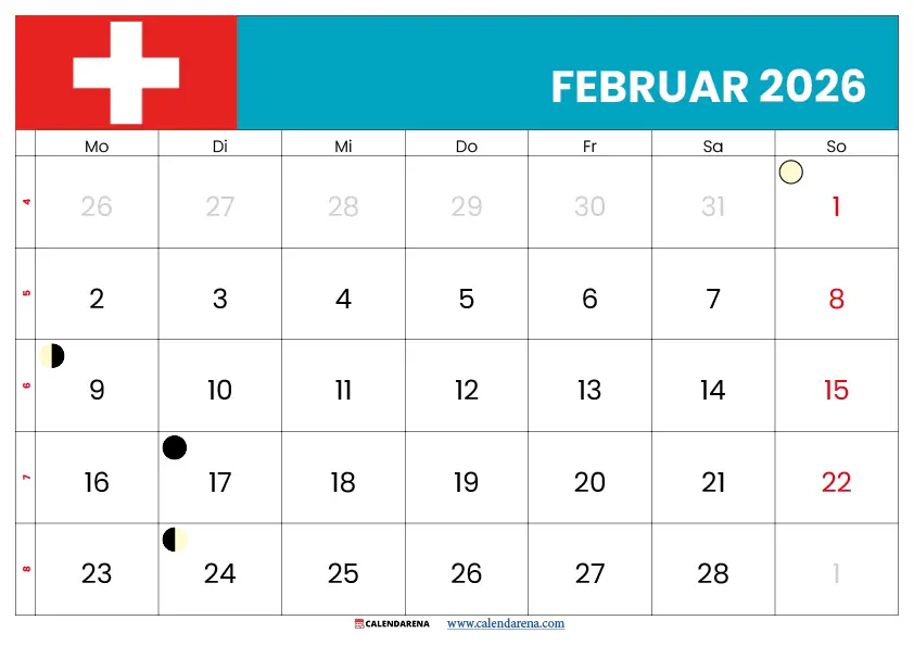 Kalender Von Februar 2026 Schweiz