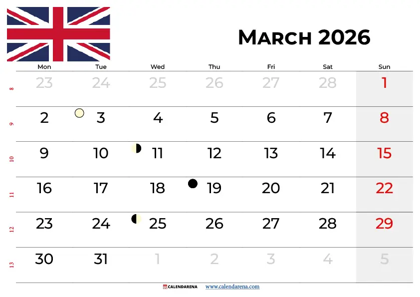 March 2025 Calendar Uk