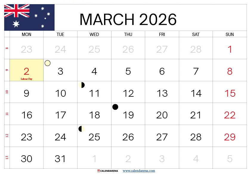 March 2026 Calendar Australia