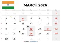 March 2026 Calendar India