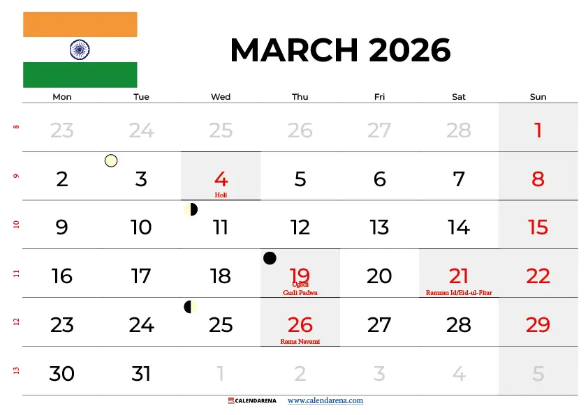 March 2026 Calendar India