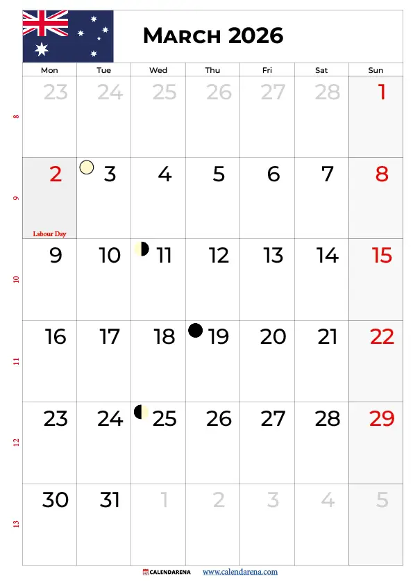March 2026 Calendar With Holidays Australia