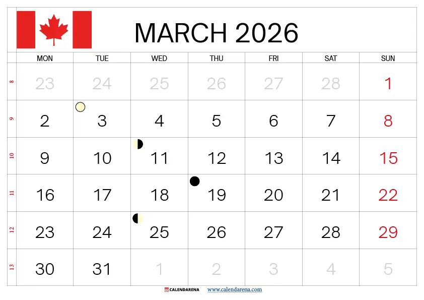 March 2026 Calendar With Holidays Canada