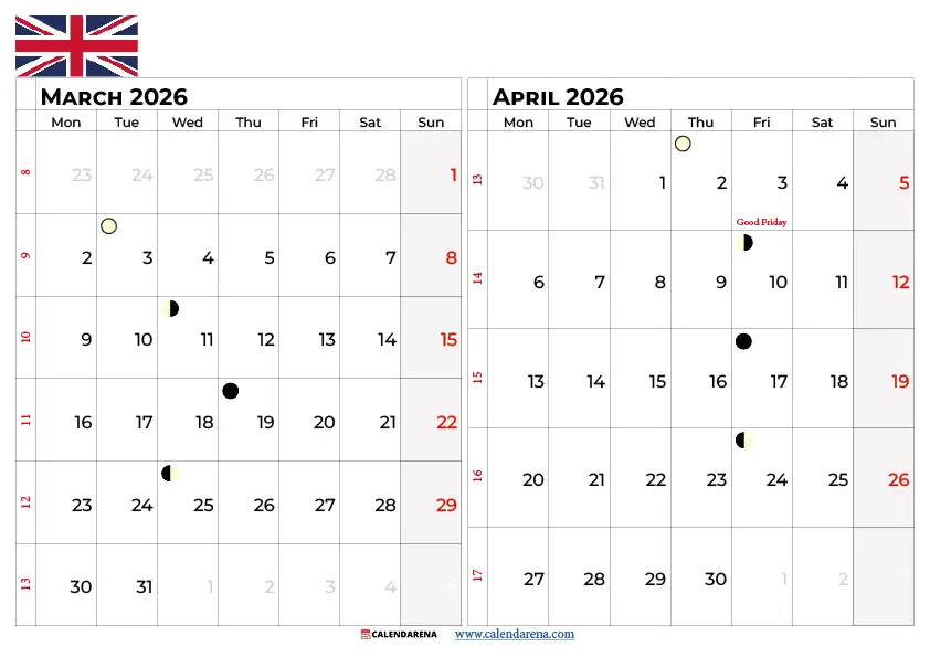 March And April 2025 Calendar Uk