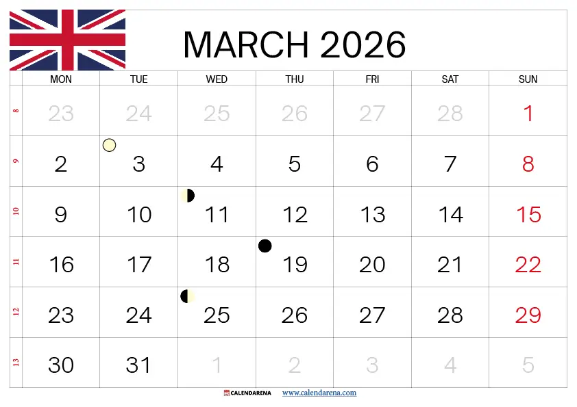 March Calendar 2025 Uk
