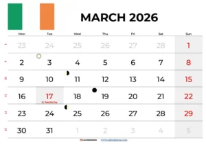 March Calendar 2026 With Holidays Ireland