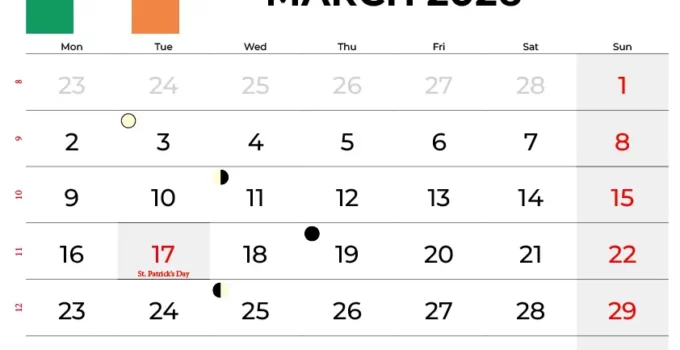 March Calendar 2026 With Holidays Ireland