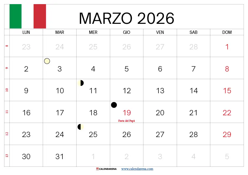 Marzo 2026 Calendario
