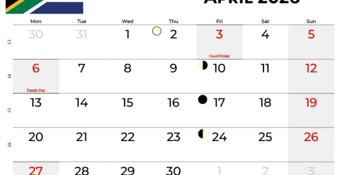 April 2026 Calendar With Holidays South Africa