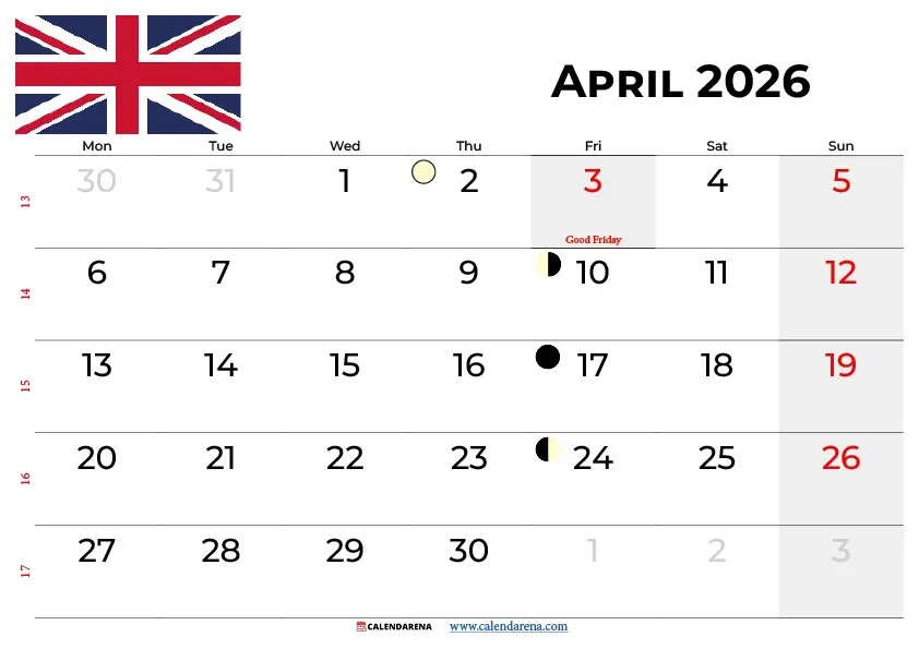 April 2026 Calendar Uk