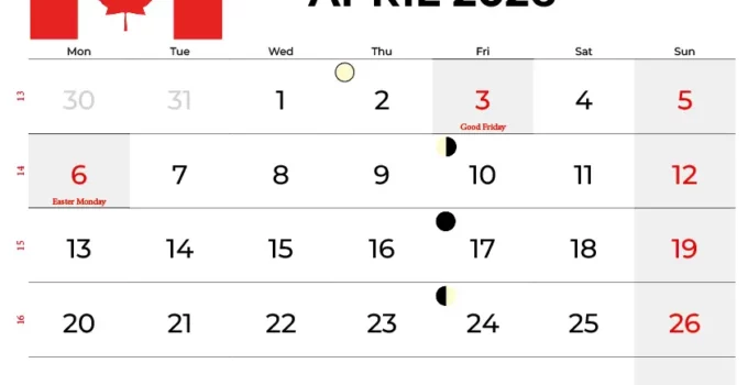 April 2026 Calendar With Holidays Canada