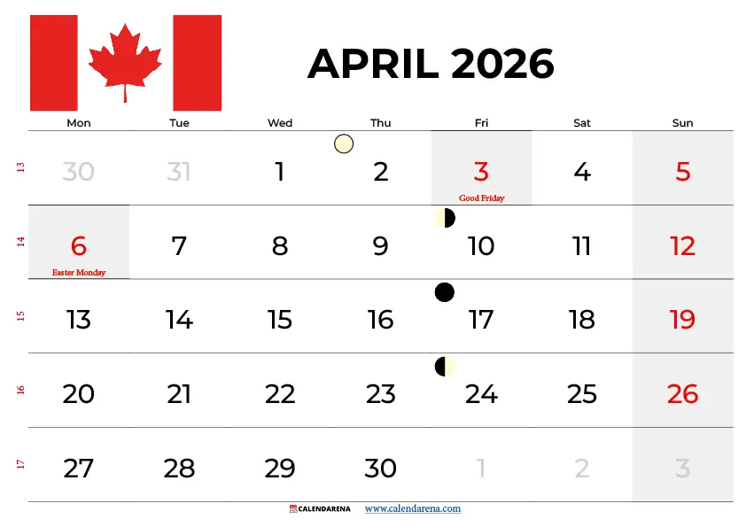 April 2026 Calendar With Holidays Canada
