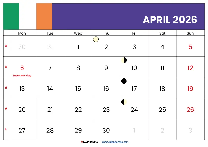 April 2026 Calendar With Holidays Ireland